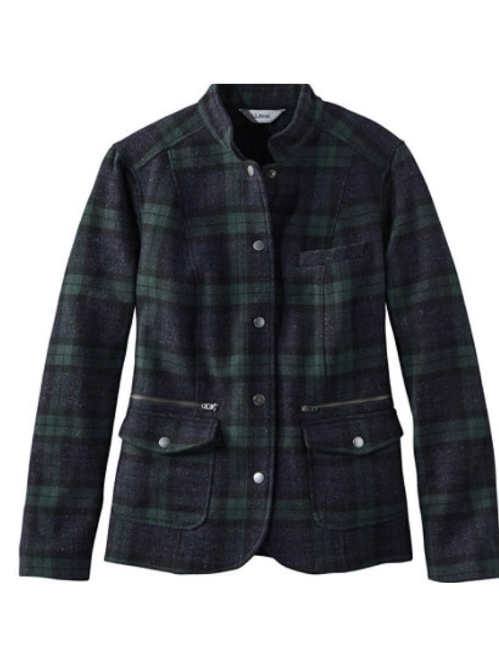 L.L.Bean Stonington Wool Silk Blend Blackwatch Tartan Plaid Check Jacket